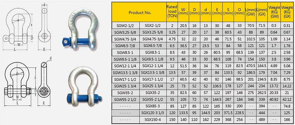 Grade S6 bow shackle